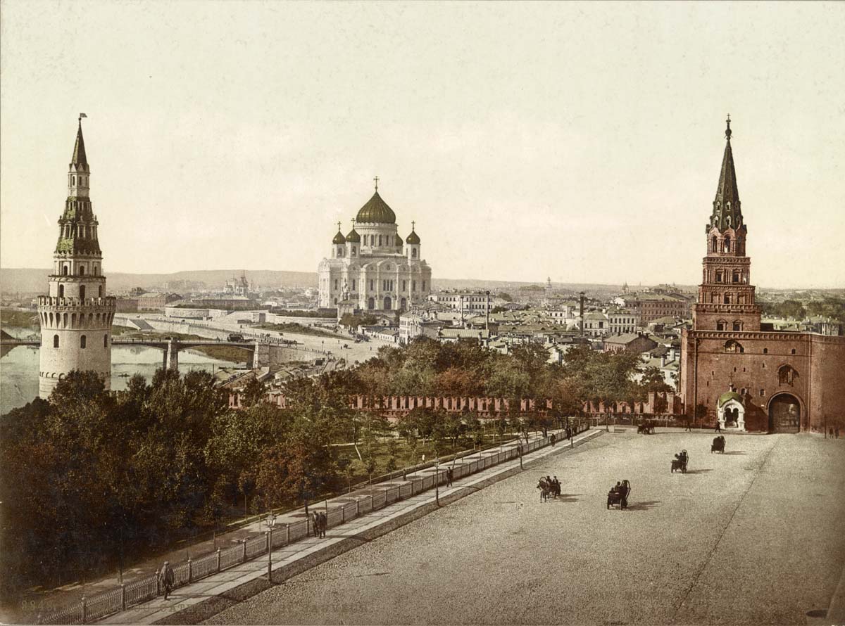 Moscow. Cathedral of Christ the Savior, view from Kremlin, circa 1890