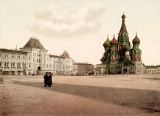 Moscow. Red Square - New merchants shops and Temple of Vasily the Blessed, circa 1890